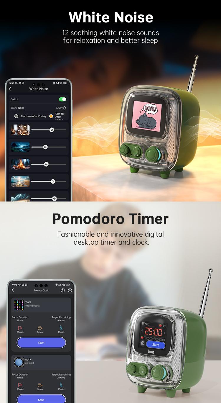 Divoom Tiivoo-2 Portable Bluetooth Speaker with FM Radio Pixel Art Retro Mini Small Cute portable Wireless Speaker White Noise Vintage Decor Suitable for Party Office Desk Home Bedroom Kitchen Gifts for Women Men Smartphone Audio Sound System Light Pink