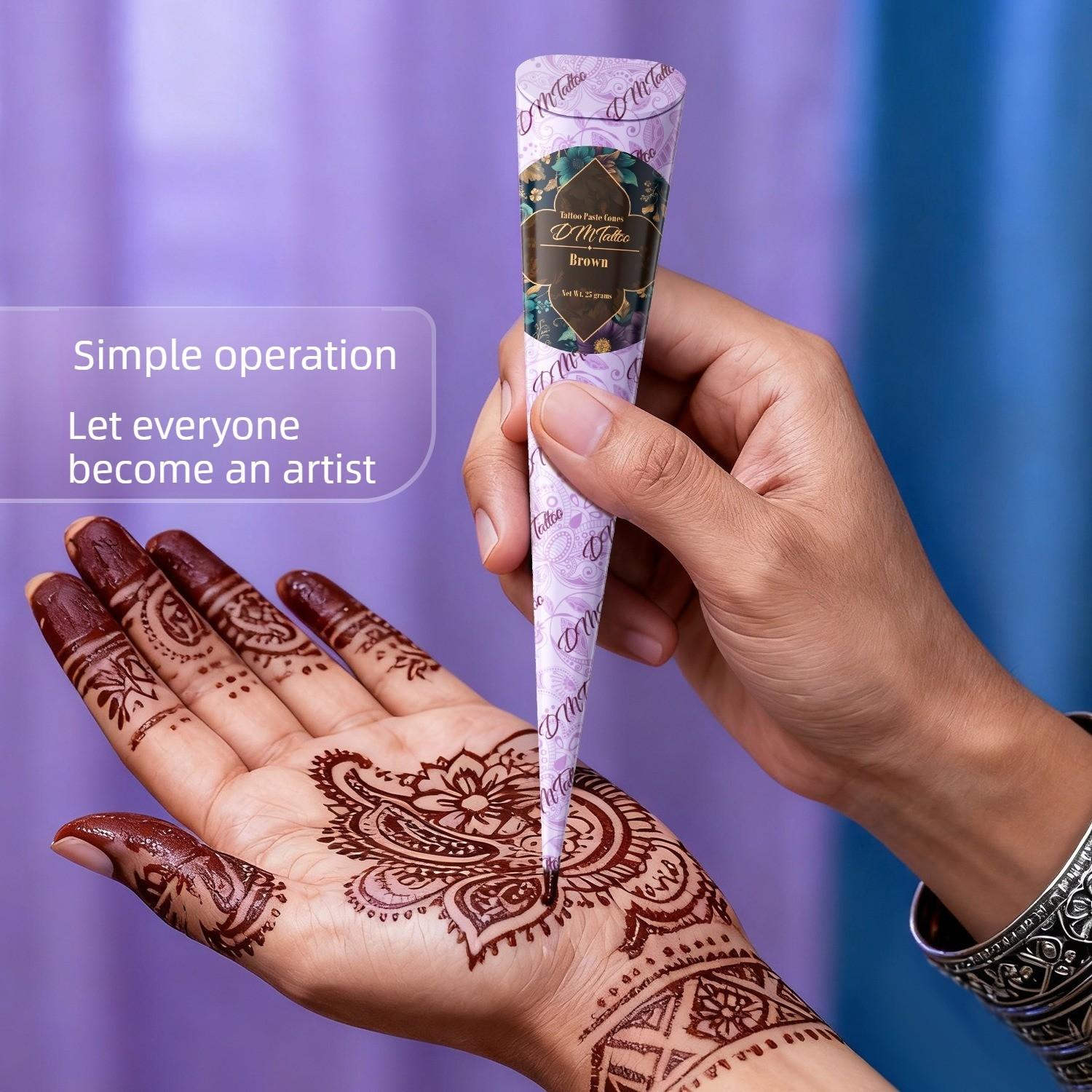 Plant Henna Temporary Tattoo Kit, DIY Tattoos, Natural Henna Drawing Gel, Gentle Low Irritation, Waterproof, Easy Application, Perfect for Weddings and Parties