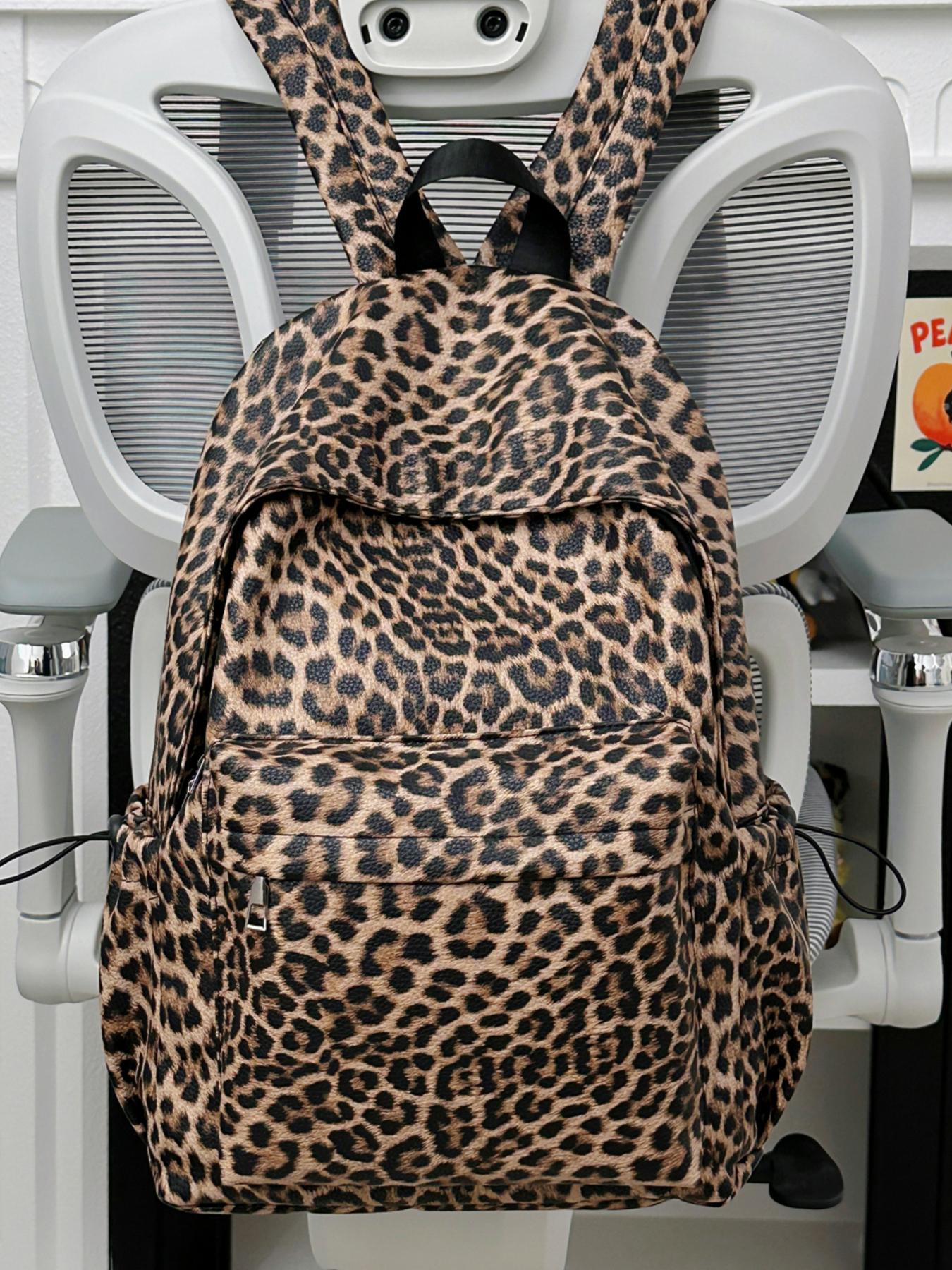 1pc  Women's backpack with large capacity, leopard pattern zipper closure, fashionable and versatile, personalized and trendy, suitable for college students to go to school, commute to work, go shopping, women's backpack, Casual Printed Backpack