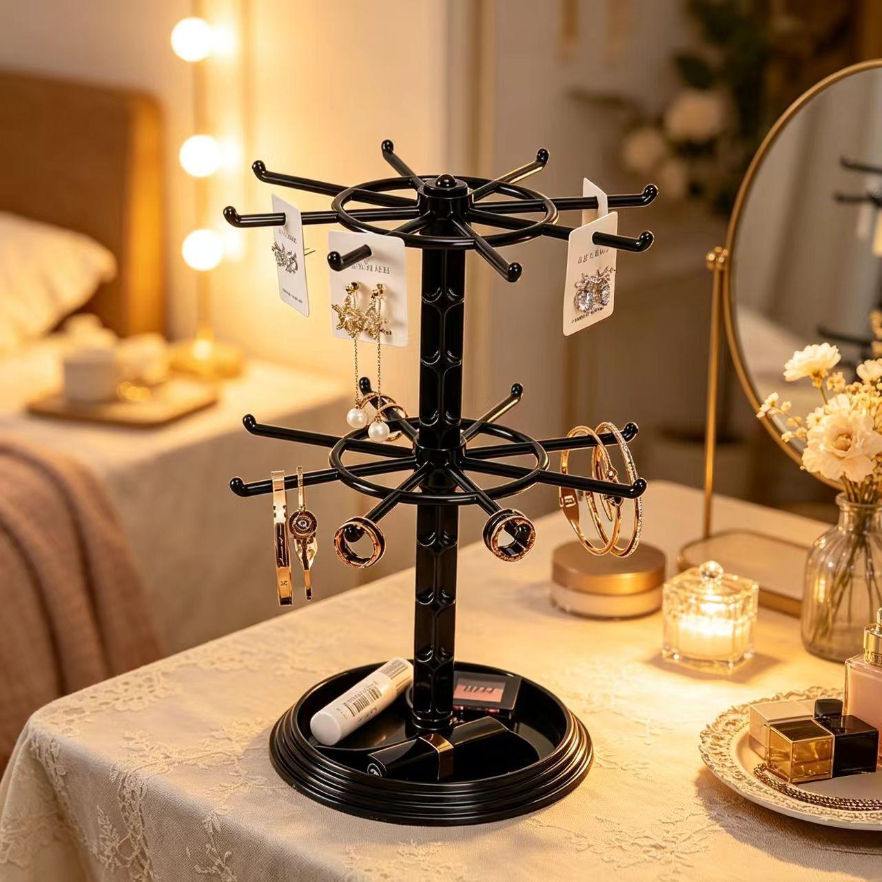 Rotating Jewelry Rack, Necklace Bracelet Hanging Organizer, Multi-Use Earring Keychain Display Stand, Ideal for Vanity and Counter Use