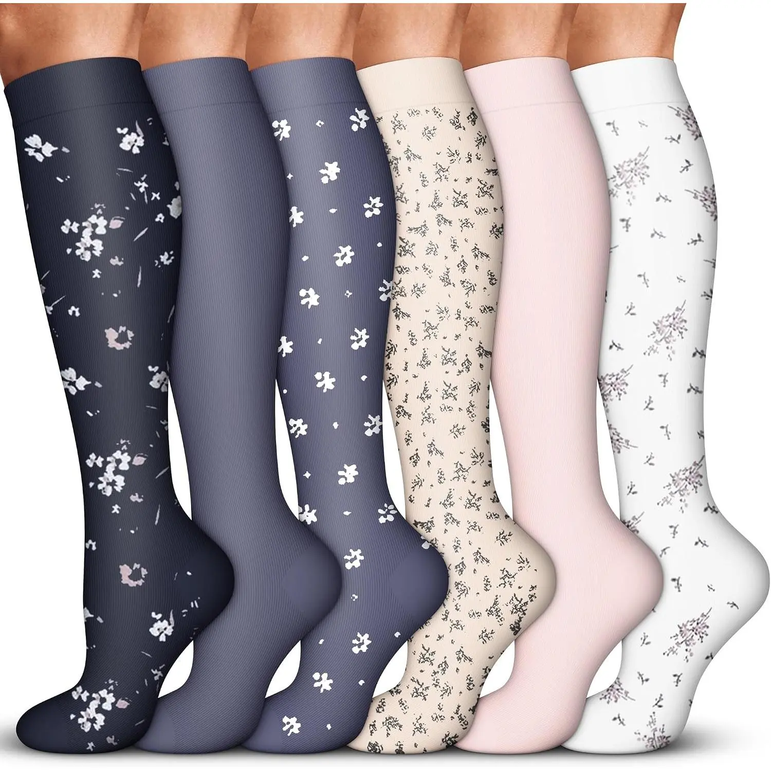 6 Pack Compression Socks for Women & Men - Knee High Support for Medical, Running, Nurses, Travel(Gift)