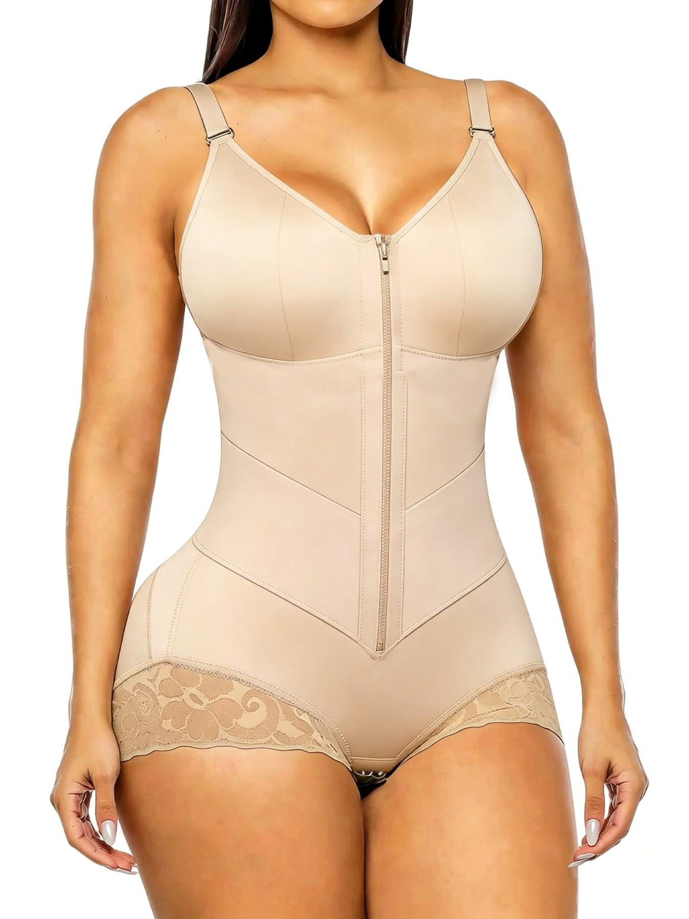 Colombian Fajas Waist Trainer, Zipper Front Spaghetti Strap Full Body Shaper, Butt Lifting & Tummy Control, Women's Fitness Shapewear Clothes