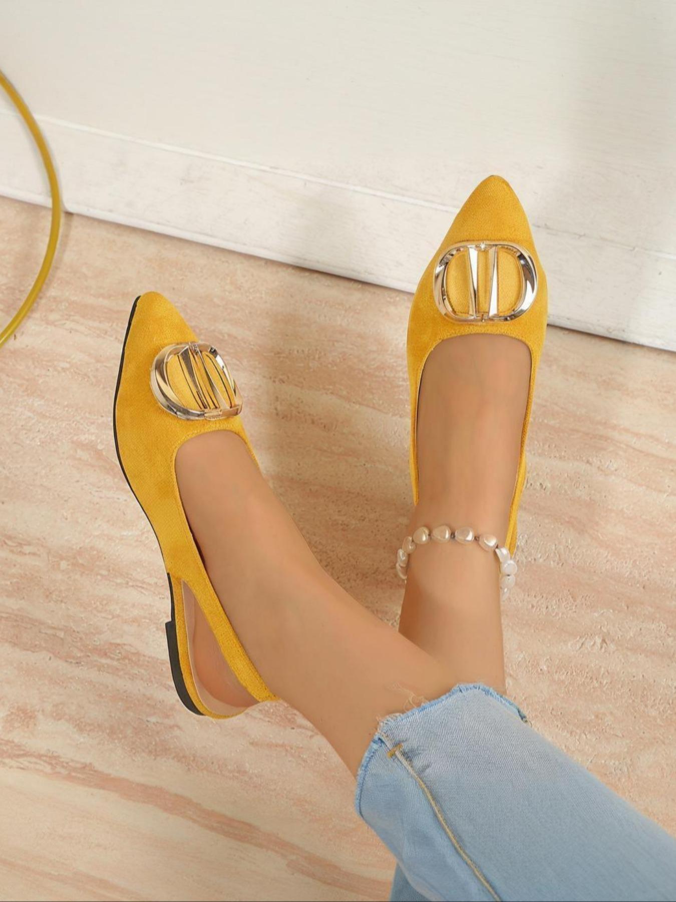 Women's 2026 Hot Trending Metal Buckle Detail Slingback Pointed Toe Flat Pumps, Elegant All-match Footwear for Office, Daily Wear & Evening Occasions, Fashion Dress Shoes for Women & Girls