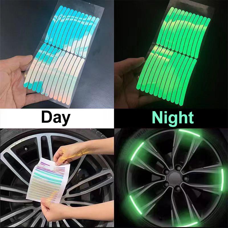 20 count Car Wheel Hub Reflective Sticker, Reflective Wheel Rim Stripe Decal Sticker, Reflective Wheel Rim Stripe Decal Sticker, Night Reflective Safety Decoration Strip for Cars, Trucks, Motorcycle (Luminous) 20 count Car Wheel Hub Reflective Sticker, Reflective Wheel Rim Stripe Decal Sticker, Reflective Wheel Rim Stripe Decal Sticker, Night Reflective Safety Decoration Strip for Cars, Trucks, Motorcycle (Luminous)