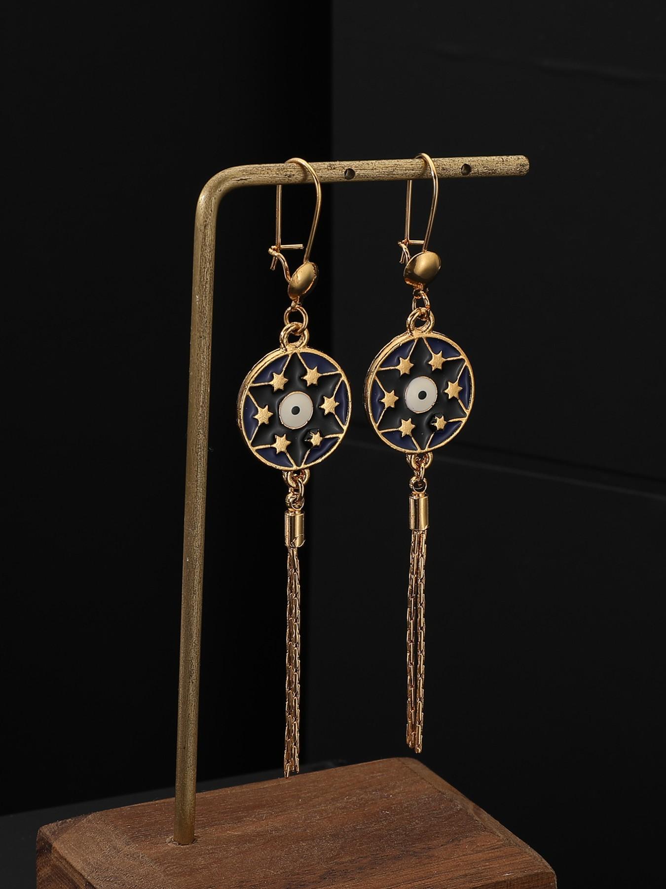 Mysterious Devil Eye Disk Fringe Earrings for Women, Retro Style Hoop Earrings, Unique Design High-End Jewelry, All Seasons Accessory