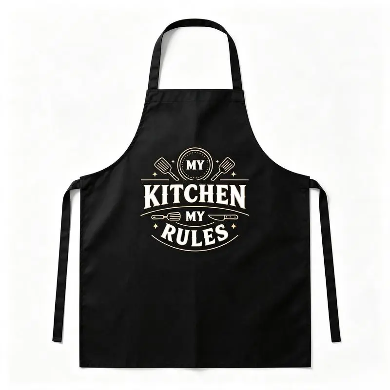 My Kitchen My Rules Waterproof Aprons For Women Men, 2 Pack Adjustable Apron With Front Pocket, Custom Image Print Support, Vintage Chef Utensil Graphic Work Apron for BBQ Cooking Painting Florist Housework