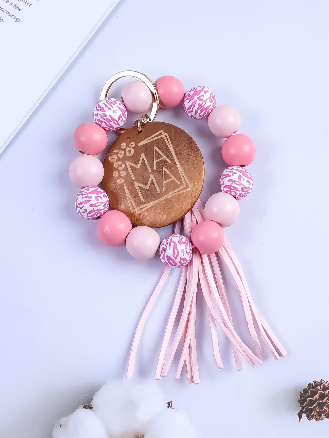 Unisex Colorblock Beaded & Tassel Decor Keychain, Boho Style Wristlet Keychain for Women & Men, Cute Accessories for Birthday Gift, Beaded Wristlet Keychain