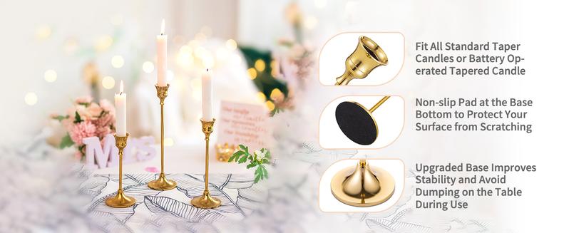 Candlestick Holders Set of 6 Vintage Modern Brass Gold Candlestick Holders for Table Mantel, Home Decor Gift, Modern Home Goods Bedroom Ornaments