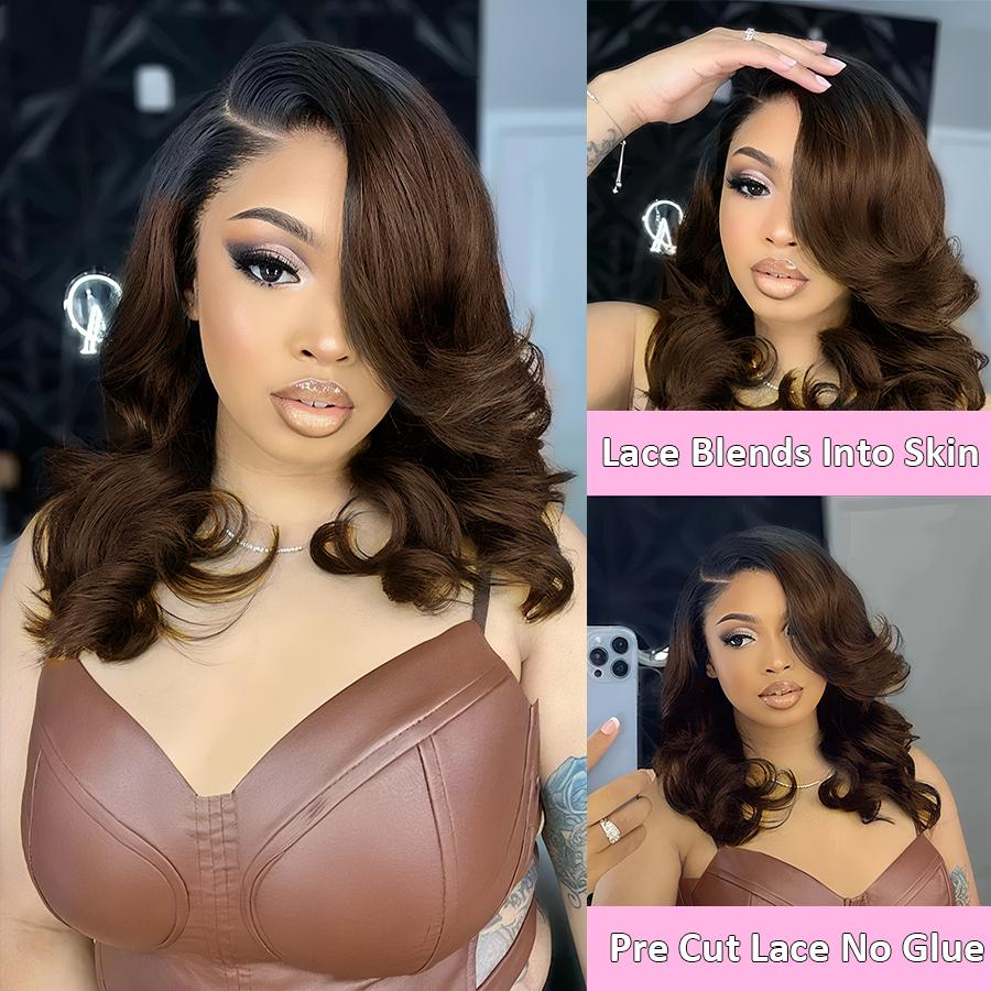 Pizazz Hair Balayage T1b/4 Ombre Colored Body Wave Wig 280% Density Side Part Layer Cut Lace Wig 8x5 Glueless Wigs Body Wave Pre Cut /Pre Bleached /Pre Plucked