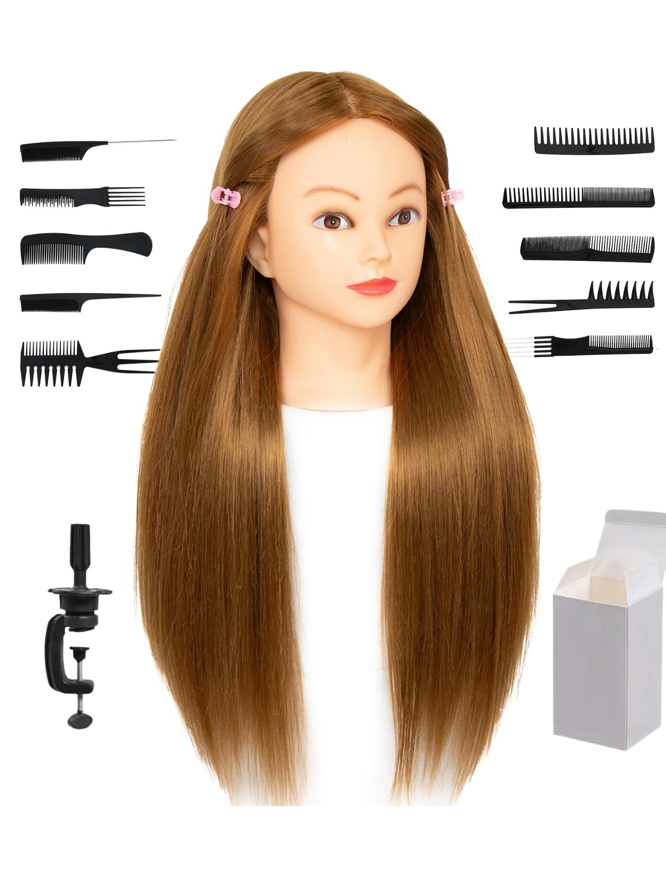 26‑28 Inch Synthetic Hair Mannequin Head 3 Colors Available Light Skin Tone Female Training Manikin Head With Table Clamp Stand And 10 Pcs Hair Comb Kit For Cosmetology Students Practicing Braids Updos And Hairstyling