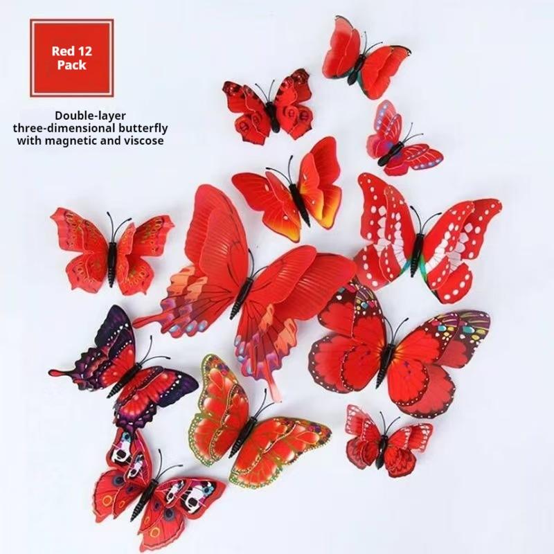 3D Realistic Plastic Butterfly Wall Stickers Set of 12, Living Room Decorative Wall Decals, Creative Refrigerator Magnets
