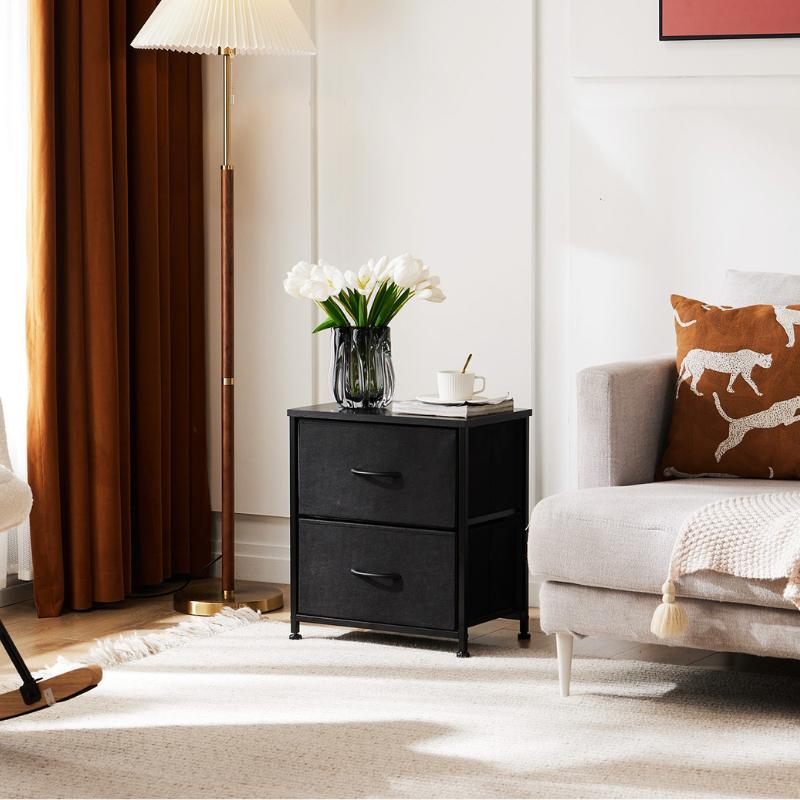 White Nightstand with Drawer, 2 Drawers Dresser for Bedroom, Small Night Stand and Dressers Sets Fabric Drawers, End Table Drawer Living Room (2PCS) Nightstand Small Dresser with 2 Fabric Drawers Side Bedroom End Table Kids Bedside Storage Furniture for 2