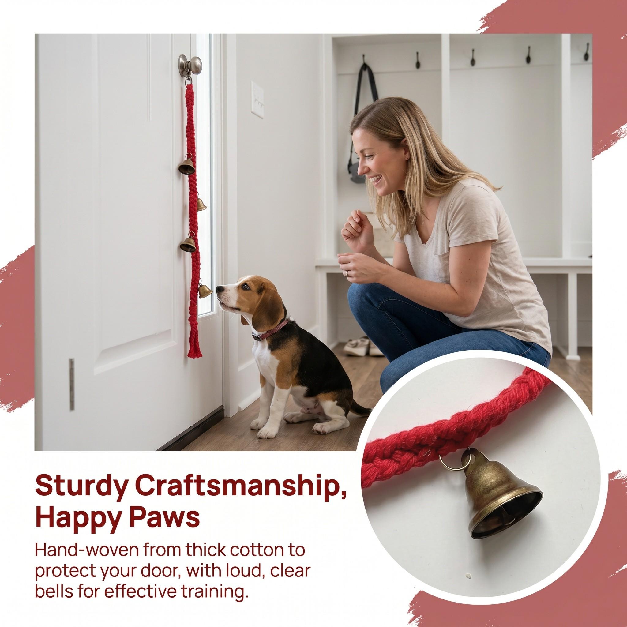 Dog Bell for Door and Litter Training, Cotton Handwoven Dog Doorbell with 6 Extra Bells, Adjustable Hanging Bell for Small to Large Dogs