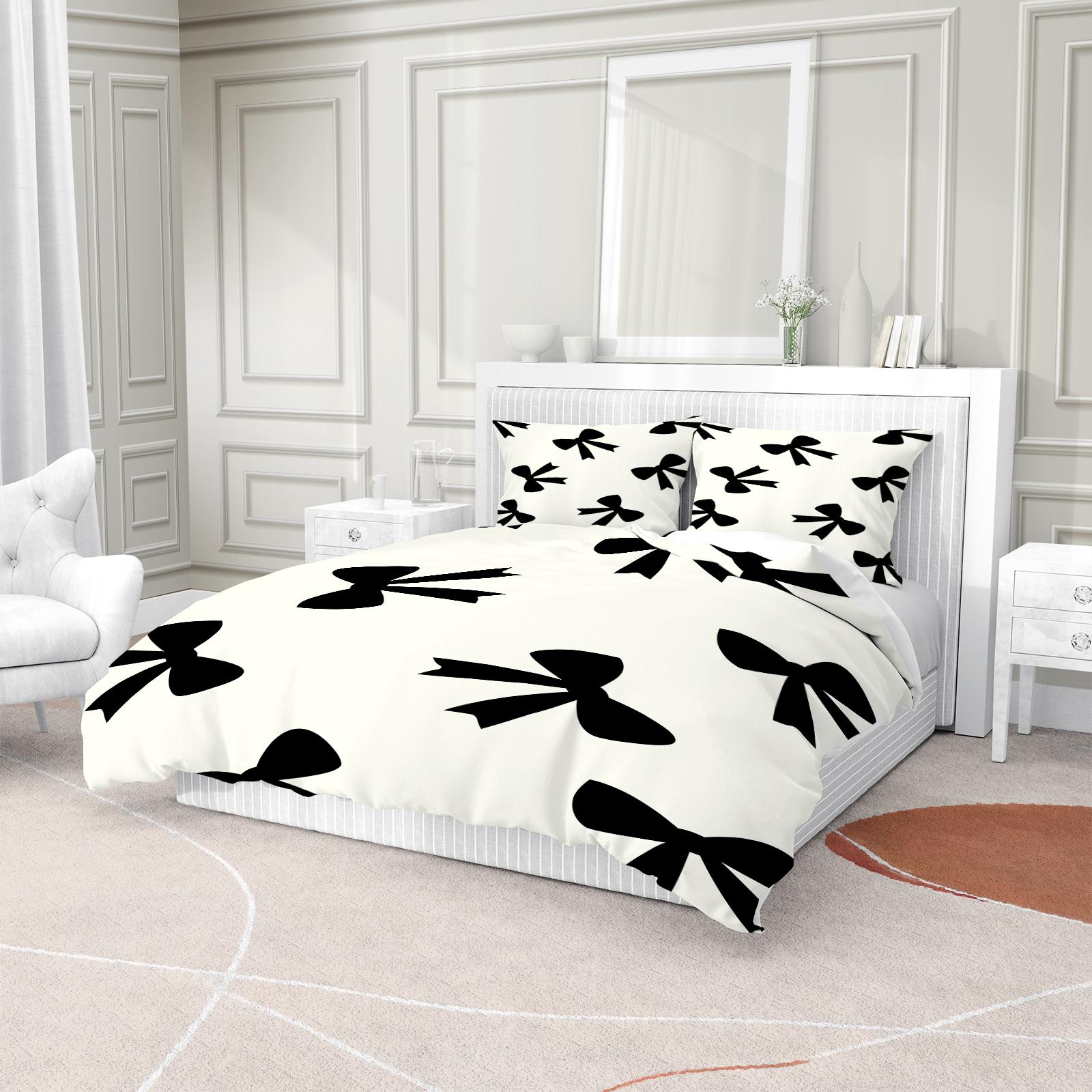 2/3 Pcs Cute Bowknot Duvet Cover Set, Pastel Ribbon Bedding Set for Girls Bedroom, Elegant Warm Gift for Women, Filling Not Included