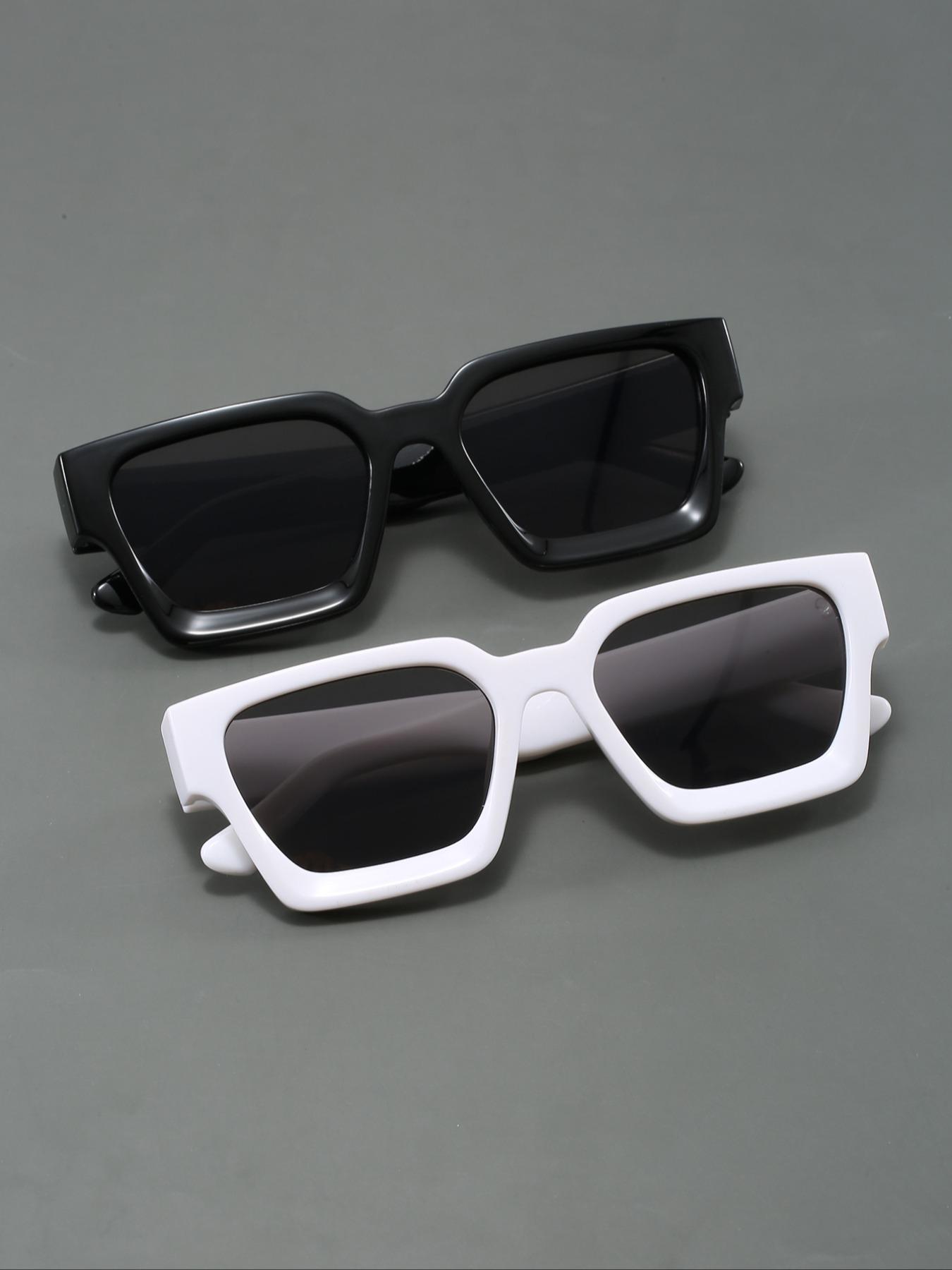 Men's Retro Style Rectangular Full Frame Glasses, Fashion Eyewear for Outdoor Activities & Casual Wear, Pack of 2, Trendy Shades