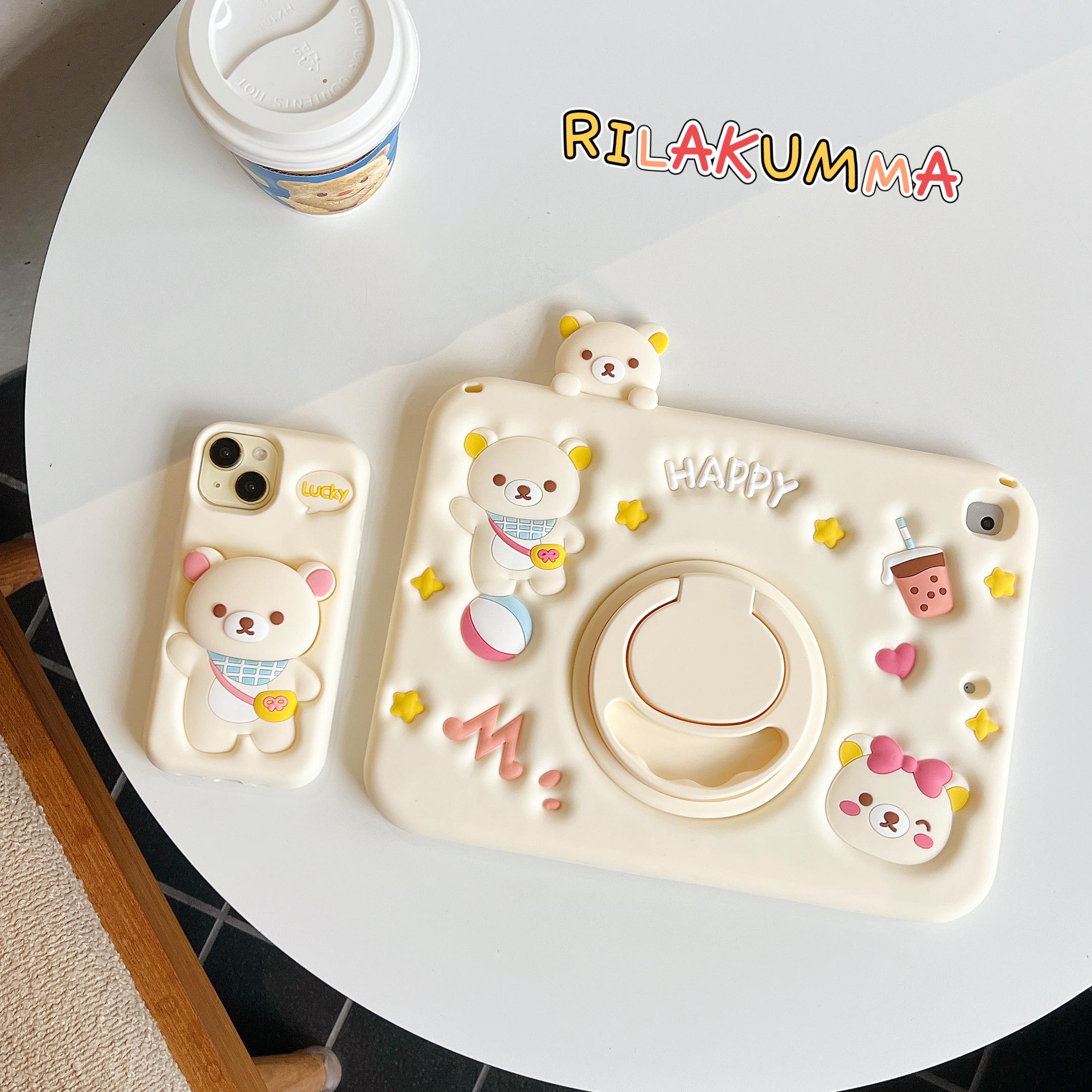 For IPad Air Mini 2 3 4 5 6 7 10.9 Pro 11 9 8 7th 10.2 10.5 GenA16 Child 3D Easy bear Tablet pen slot Protective Same phone case