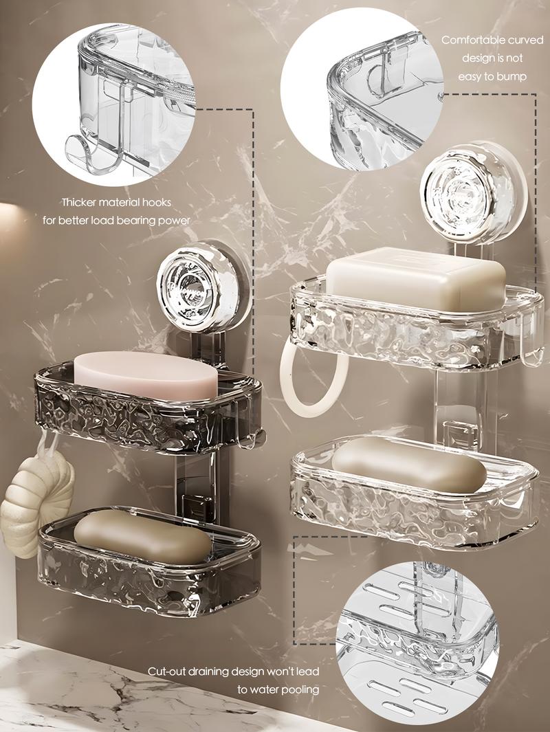 1/2 Layer Wall Mounted Soap Box, Suction Cup Soap Holder, Drill-Free Soap Dish, Bathroom & Kitchen Sink Storage Rack, Plastic & Stainless Steel