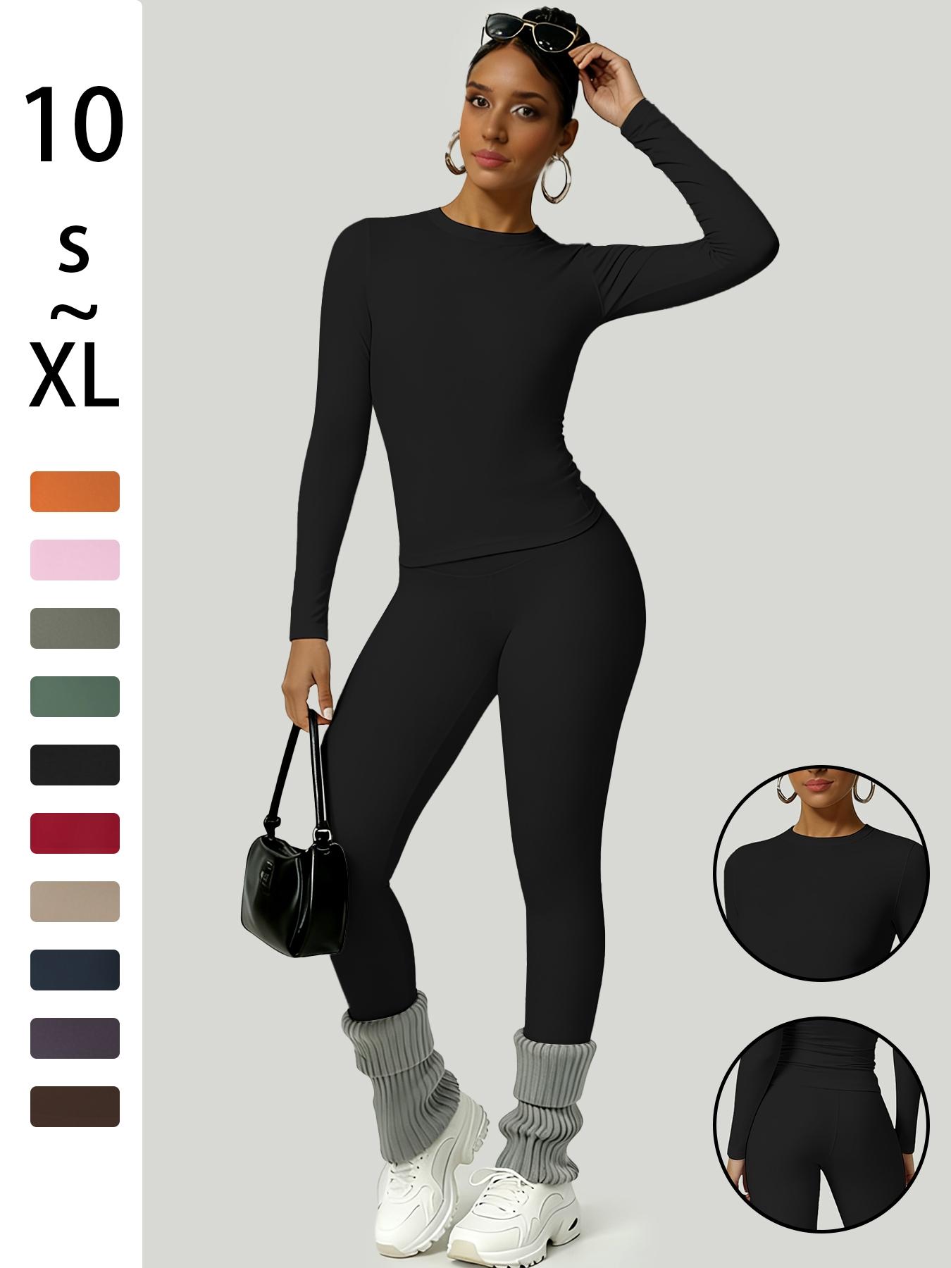 Women's Simple Solid Color Sportswear Set, Comfortable T-Shirt & Slimming Leggings, Perfect for Fall Winter Yoga & Daily Wear