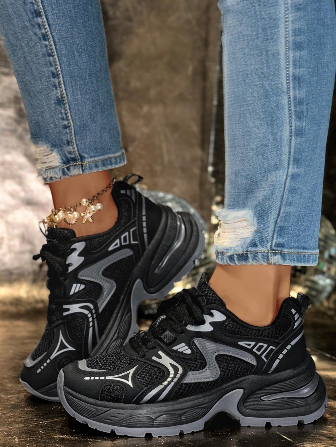 New Women's Chunky Sole Sports Shoes, Casual Dad Sneakers, Lace Up Sneakers, Athletic Shoes, Women's Fashionable Comfortable Breathable Shoes for All Seasons