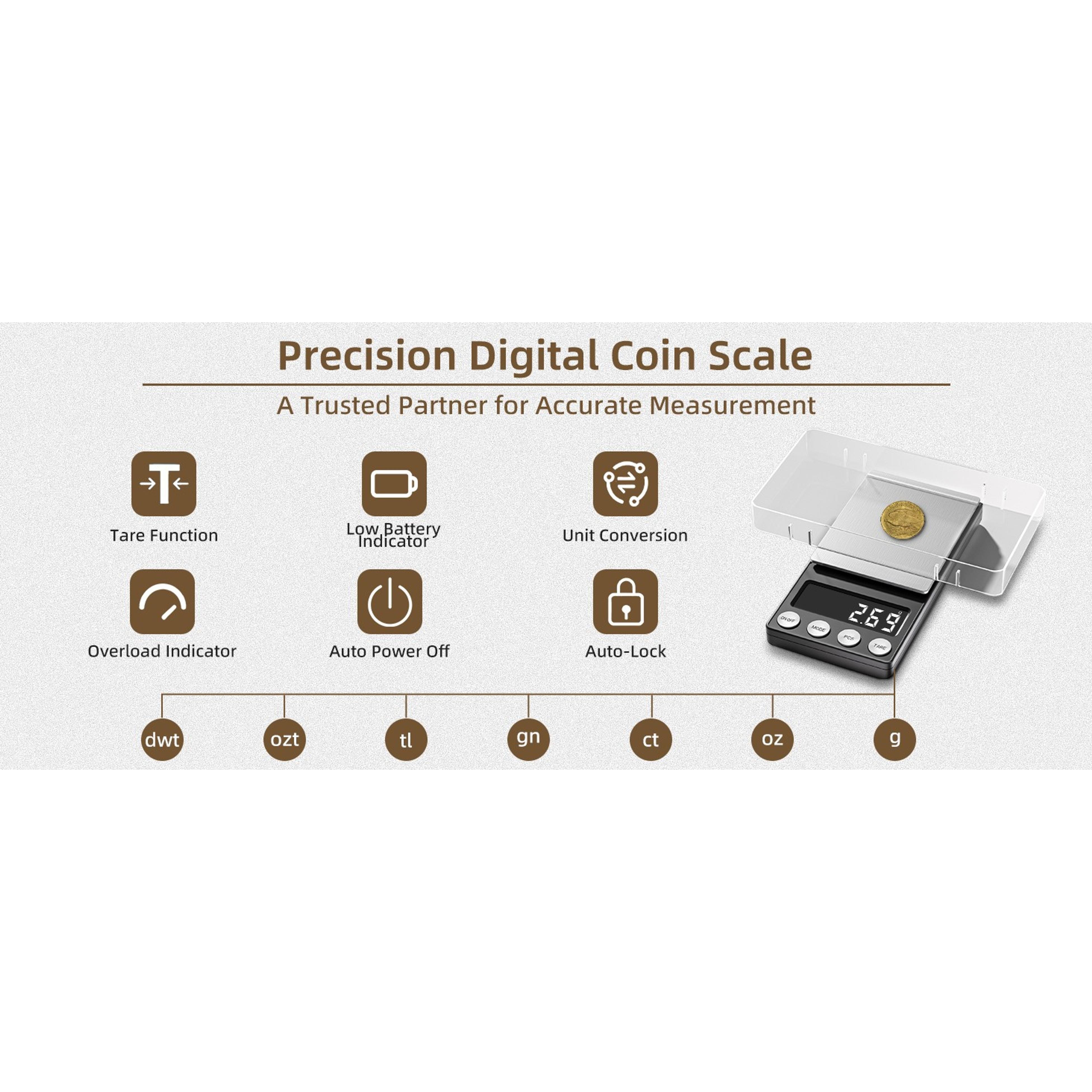 0.01g Accuracy Digital Gram Scale, 200g Capacity with Calibration Weight, for Coins, Gold, Jewelry, Bank & Home Use