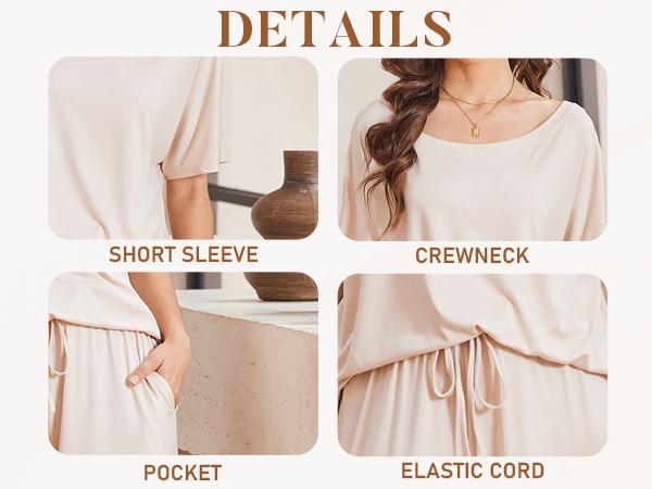 HOTOUCH Lounge Sets for Women Casual Short Sleeve Pullover Tops Pocketed Comfy Wide Leg Pants 2 piece sets 2025 Summer Fashion Outdoorfun Summertok