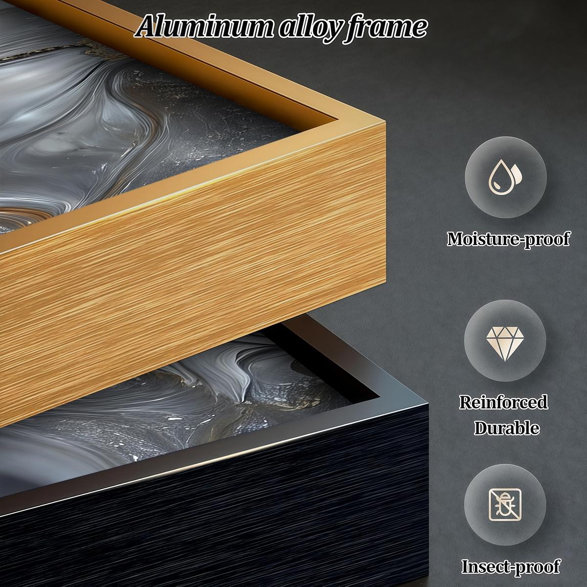 3 Counts Aluminum Alloy Framed Painting, Abstract Gray Gold Fluid Art Pictures, Home Decoration For Living Room, Bedroom, Office, Restaurant, Hallway Wall Decor, Odorless Print Artwork, Luxury Perfect Gift For Friends And Family