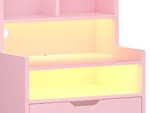 Sikaic LED Tall Nightstand with Bookshelf Charging Station Pink Modern Bedside Table with 2 Storage Drawers and Open Storage Space night light gift for teen girl