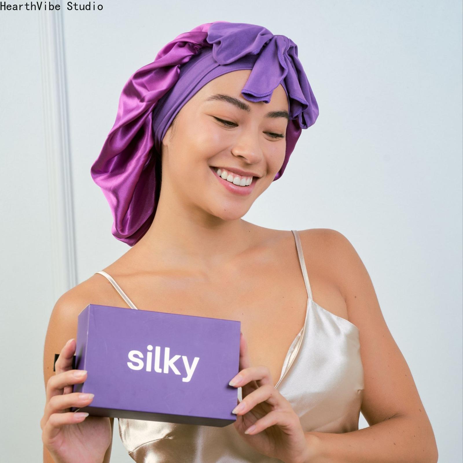 Reversible Double-Layer Satin Bonnet with Adjustable Ribbon Ties - Hydrating Silk Sleep Cap and Hair Wrap for Women with Curly Hair, Braids, Haircare, Gift, Luxury, Frizz Control, Moisturizes, Heatless, Salon, Frizz Free, Long Box Braids, Hair Rollers