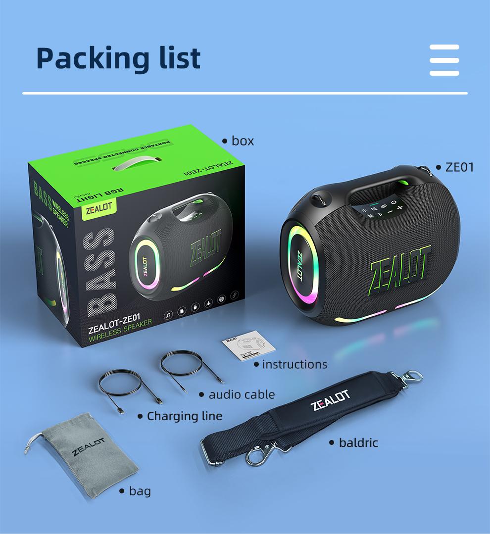 120W【ZEALOT】24000mAh/LIMITED/OFFERS Portable Speaker Bluetooth Speaker Party Speaker Waterproof IPX6 RGB Lights Power Bank TWS supports TWS pairing/USB/TF/AUX/BT smartphones. Ideal choice for family/car/Pool Party/BBQ/camping/gift giving tiktokshopspringg