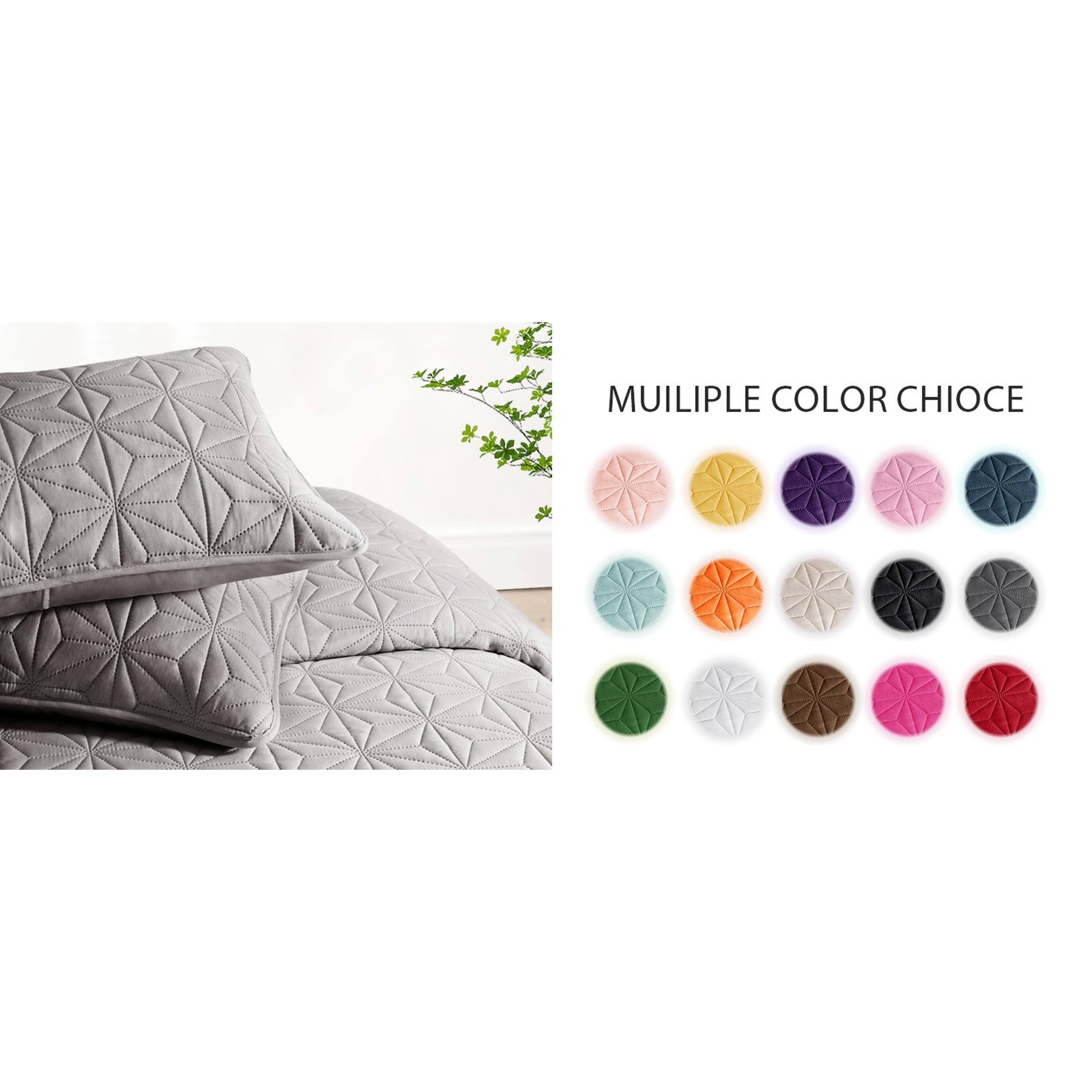 Soft Queen Quilt Bedding Set 3-Pieces Lightweight Bedspread | Purple microfiber breathable all season quilts for bed, reversible coverlet with 2 pillow shames, modern geometric pattern