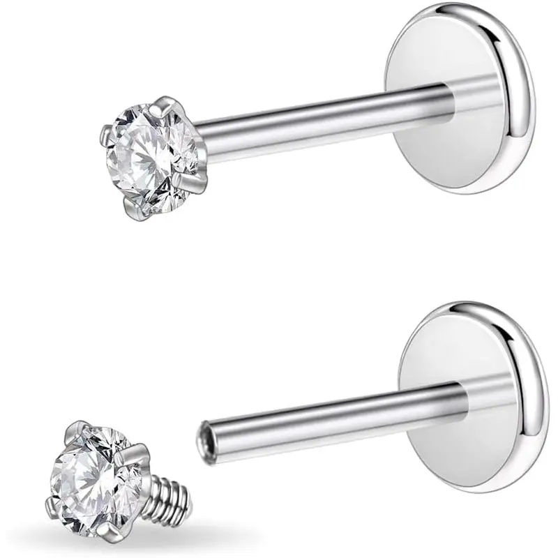 16g/18g Medical Steel Internal Thread Zirconia Stud Earrings Piercing Jewelry |     Suitable for ear cartilage/nose bridge/earlobe/ear cuffs/lip studs - Ear cartilage earrings, unisex, 2-piece set