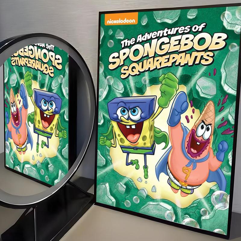 Cartoon S-SpongeBob S-SquarePants Poster Waterproof HD Wall Sticker | Self-Adhesive Decorative Art Poster | Fade-Resistant Scratch-Proof for Long-Term Use | Easy to Apply and Clean | for Home Office Bedroom Living Room Kitchen Decor | Gift Idea