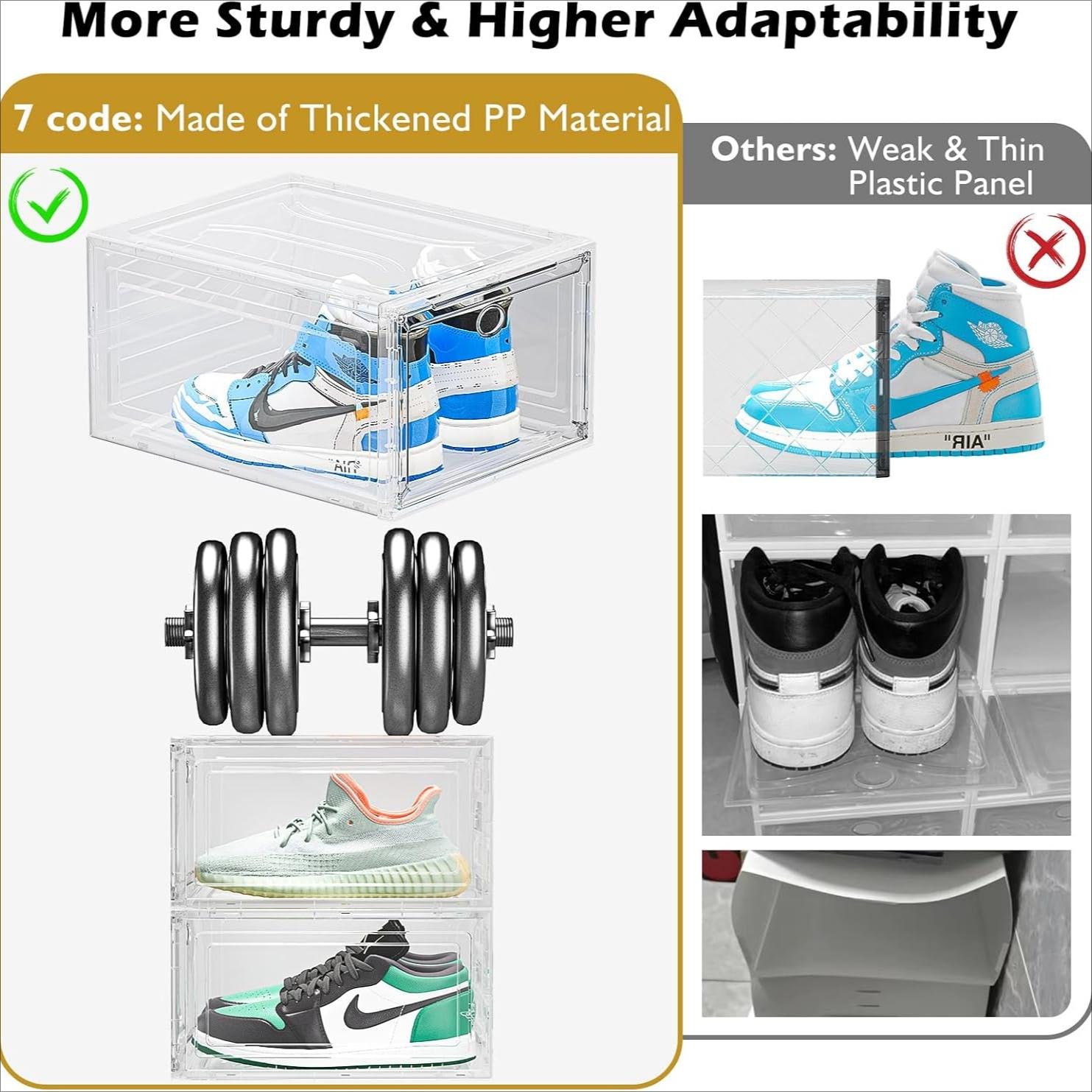 Clear Shoe Storage Box, 1 Count Magnetic Door Shoe Organizer, Stackable Shoe Rack, Space Saving Shoe Storage Box for Home Living Room Bedroom, Clear Plastic Drawers
