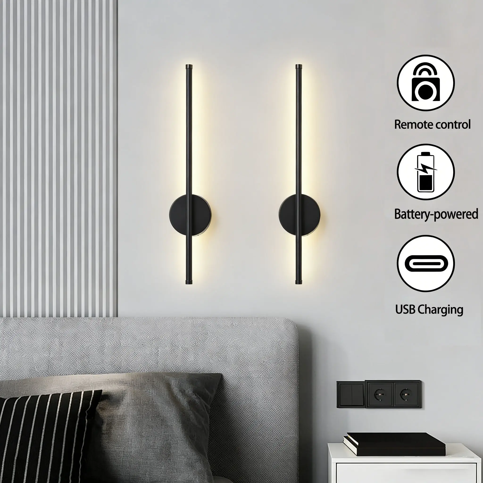 1/2Pcs Indoor Wall Lamps, USB-Rechargeable with No Wiring Required, Touch and Remote Control Dimming, Adhesive Mounting For Living Room, Bedroom, Study, and Hallway Wall Decorative Lighting