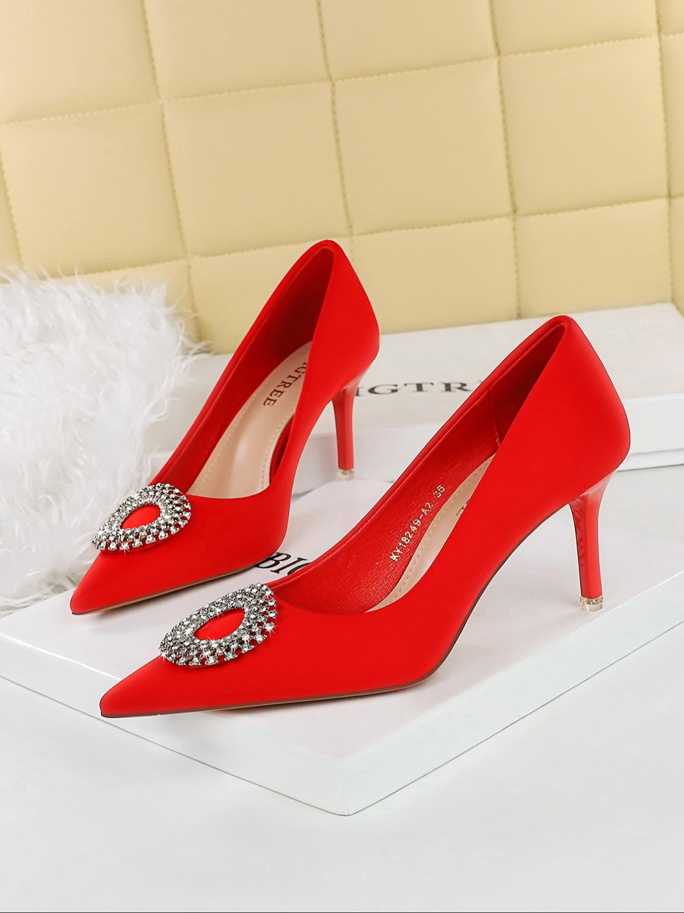 Women's Fashionable Rhinestone Decorated High Heel Shoes, Elegant Pointed Toe Slingback Shoes for Party, Daily Clothing Decor for Women & Girls, Classy, Elegant Heeled Shoes