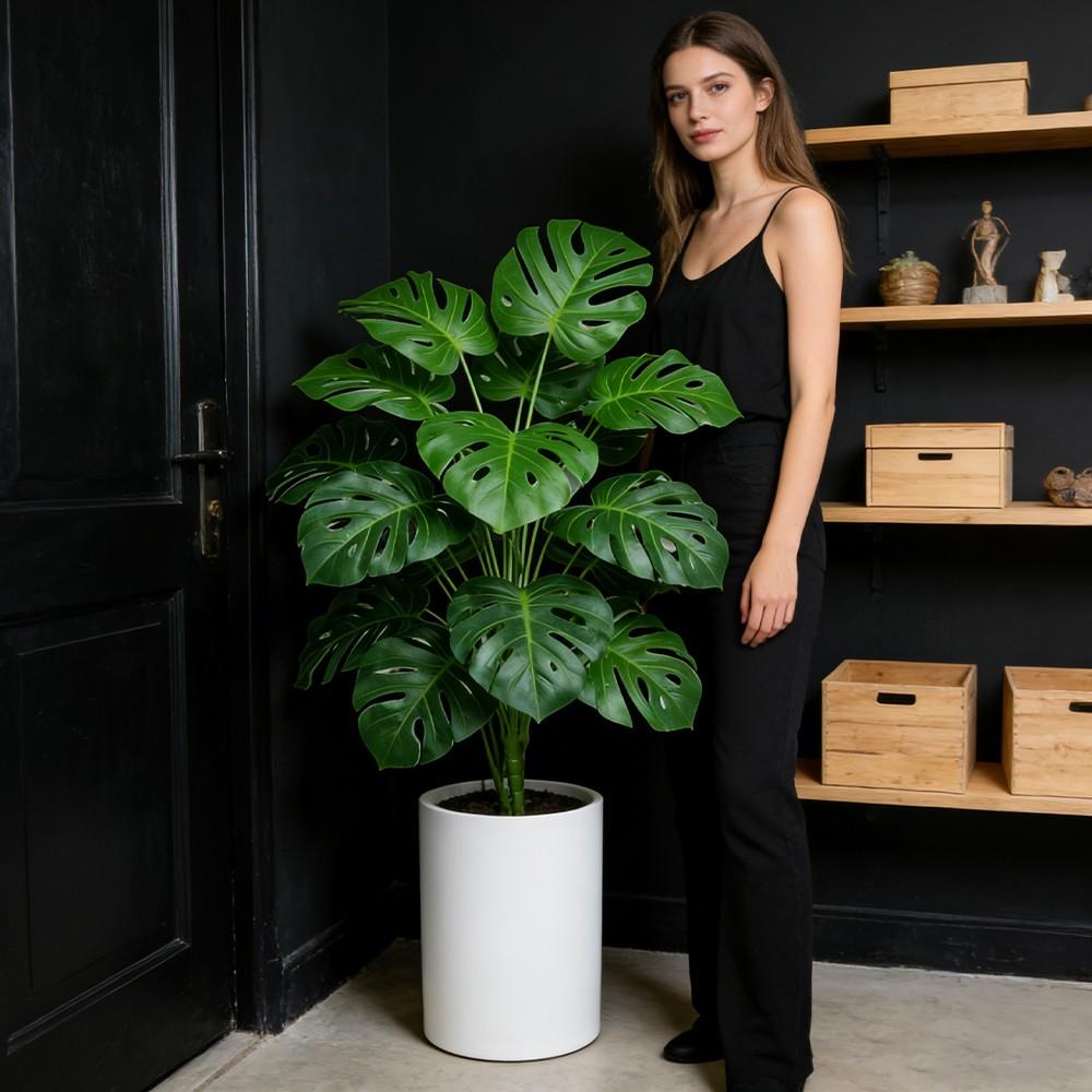 40-65cm Large Fake Monstera Plants Artificial Palm Tree Tropical Turtle Leafs Plastic Green Leaves For Home Garden Party Wedding Home Decoration Indoor Faux Plant