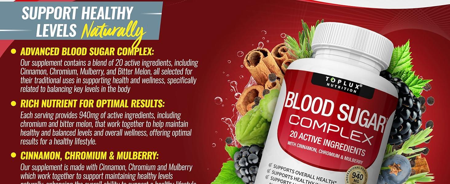 3 Bottles BloodSugar Complex -60 Capsules with ChromiumCinnamon &  Mulberry for Healthy Sugar Levels &Immune Support - Dietary SupplementHealthcare Edible Fitness Vitamin plant-based wellness | Non-GMO | Daily nutrient support | Gluten-Free Formula