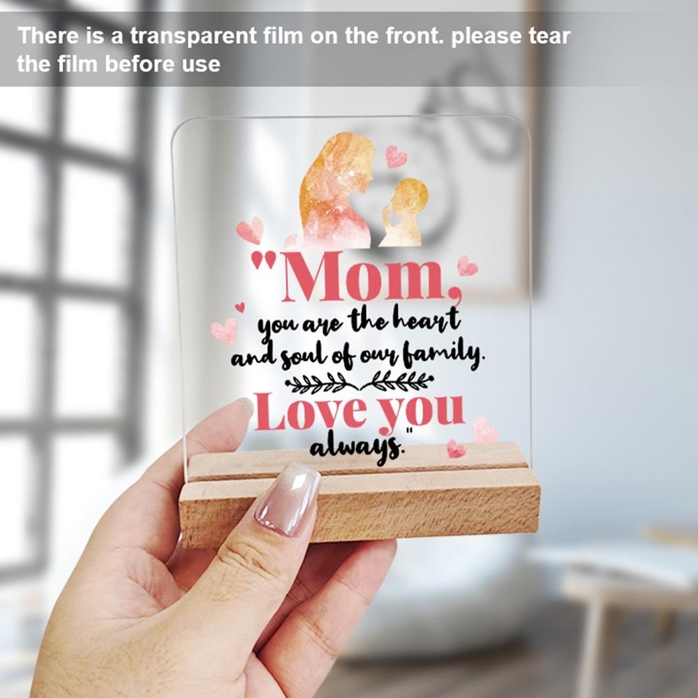 1pc Mother Gift Acrylic Ornament Sign With Wooden Base, Warm Heart Love Quote Design, Ideal Gift For Mother On Mother'S Day/Birthday, Suitable For Home, Desktop, Room, Festival, Bedside Table Decoration