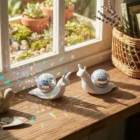 2pcs Snail Disco Ball Sun Catcher Indoor Windowsill Spotlight Creative Desktop Decoration, Suitable for Living Room, Kitchen, Bedroom, Dining Room, Garden, Home Decor Ornament, Home Decor Item