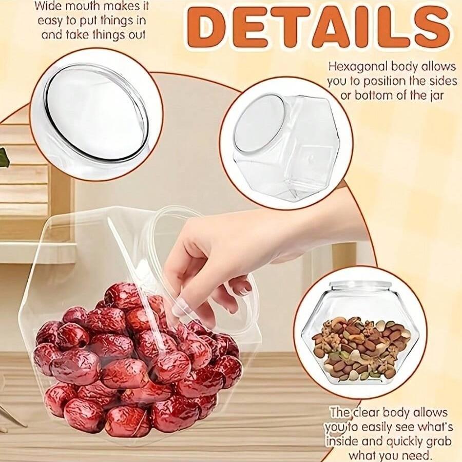 Transparent Plastic Snack Container, 78 Oz Capacity, Hexagonal Shape with Lid, Ideal for Kitchen Countertop, Candy Buffet, Home Storage Box