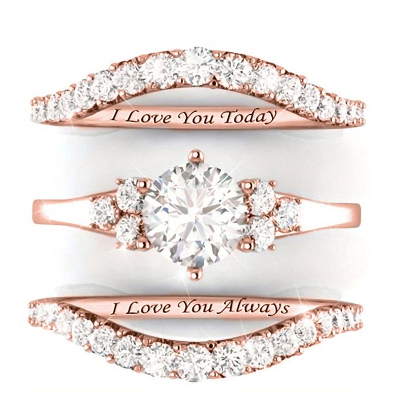 Zircon fashion three-piece ring I love you English letter ring for women and men suitable for engagement wedding party jewelry