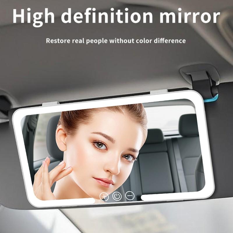 Car Sun Visor Makeup Mirror with 3 LED Lights, Rechargeable Touch-Control Dimmable, Travel Vanity Mirror, Great Gift for Friends