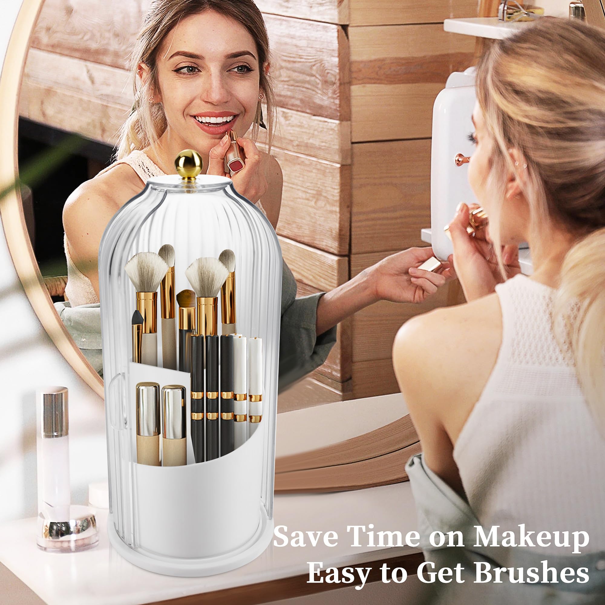 Concealed Toothbrush Holder, Rotating Bathroom Organizer Countertop, Toothbrush Holders with Cover, Bathroom Counter Organizer with Covered Makeup Brush Holder, Toothbrush Holder Organizers, Toothbrush Holders For Bathrooms (1pcs White)