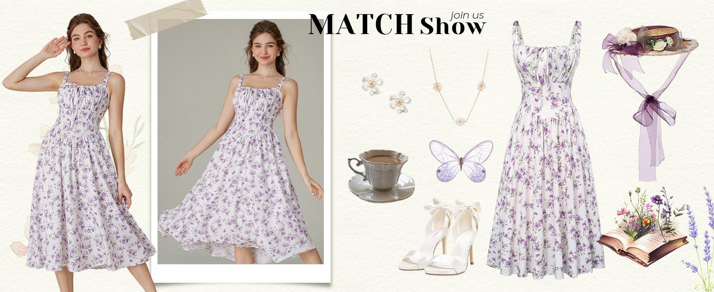 【Mother's Day Gift】 Grace Karin Women's Floral Midi Dress Corset Sundresses 2026 Summer Spring Vacation Milkmaid Dresses