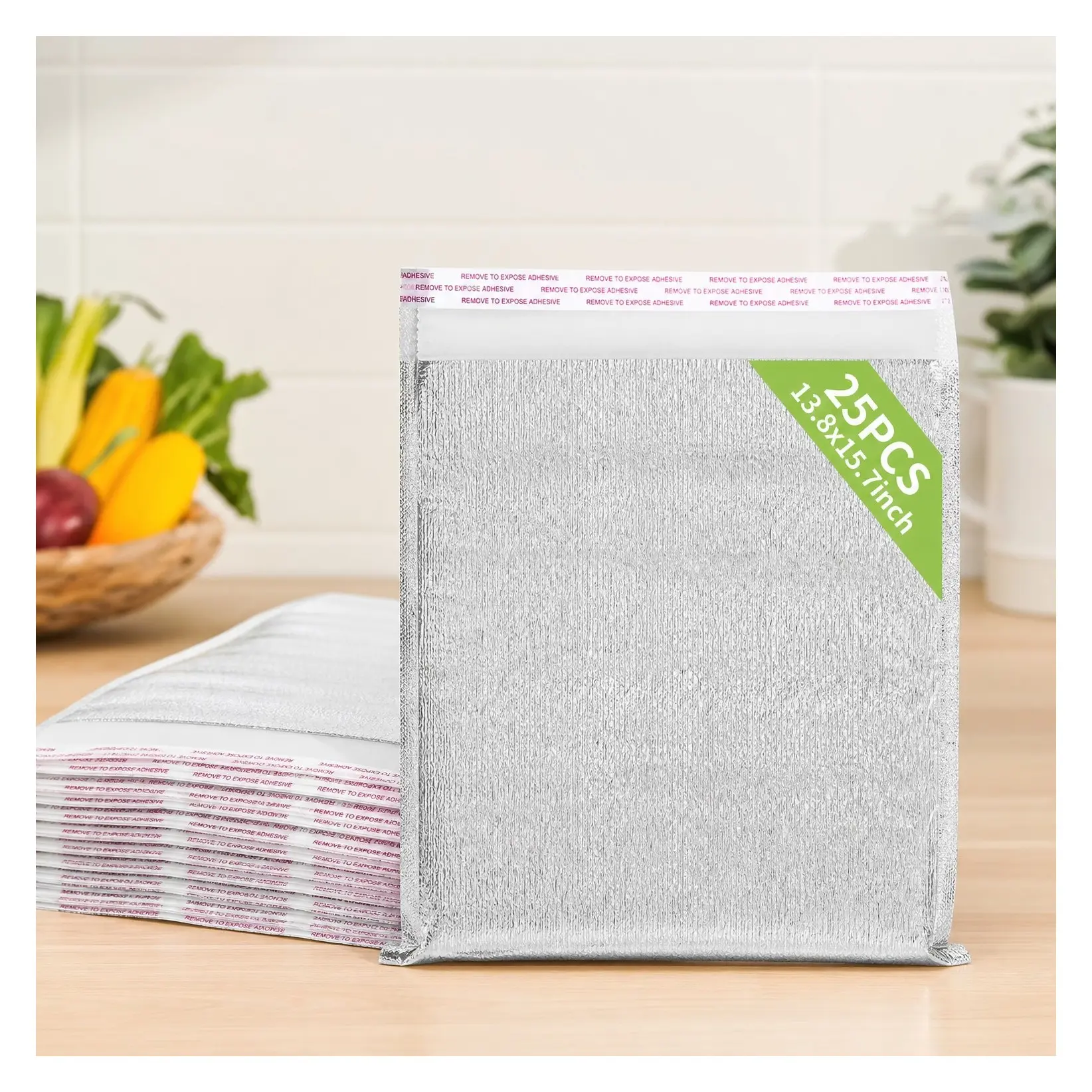 25 Pack Reusable Insulated Thermal Box Liners 13.8 x 15.7 Inches, Self Seal Metalized Shipping Bags for Grocery Delivery, Lunch Food Packaging, MailersGift