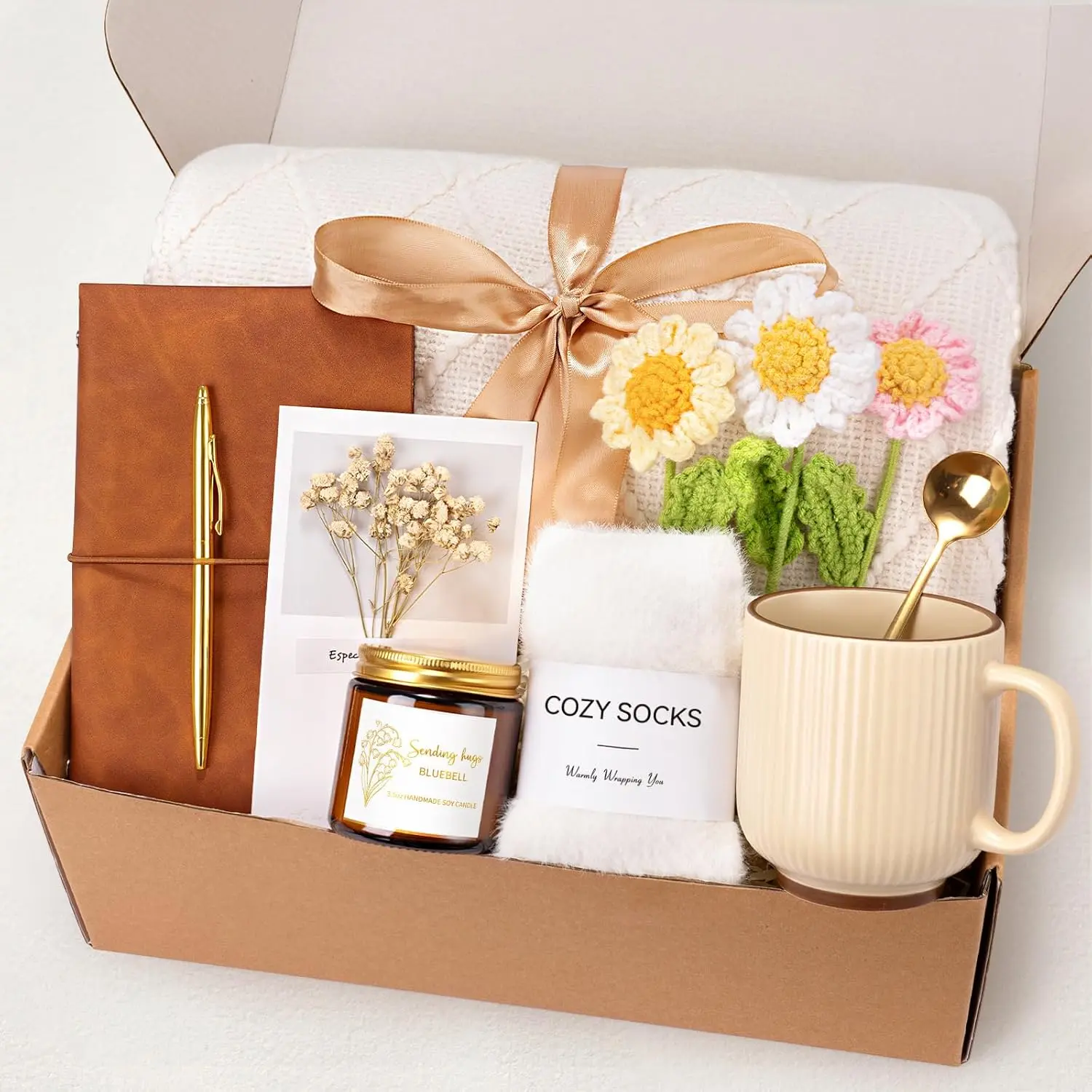 Get Well Soon Self Care  Basket for Women, Teacher Appreciation Gifts Thinking of You Care Package  Day Birthday Box for Women Her Sister Wife Girlfriend  Grandma Coworker (White)