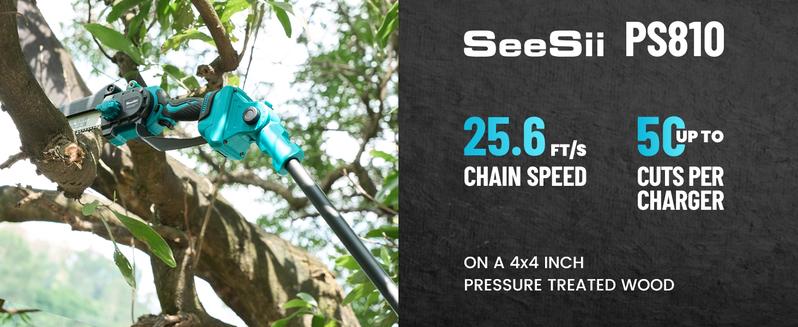 SeeSii 2-IN-1 Cordless Pole Saw & Mini Chainsaw, 8-inch Electric Saw Brushless with 2 * 4.0Ah Battery, 16-Foot MAX, Chain Saw with Extension Pole for Wood Cutting Trimming Branch CH810 #TikTokShopBlackFriday
