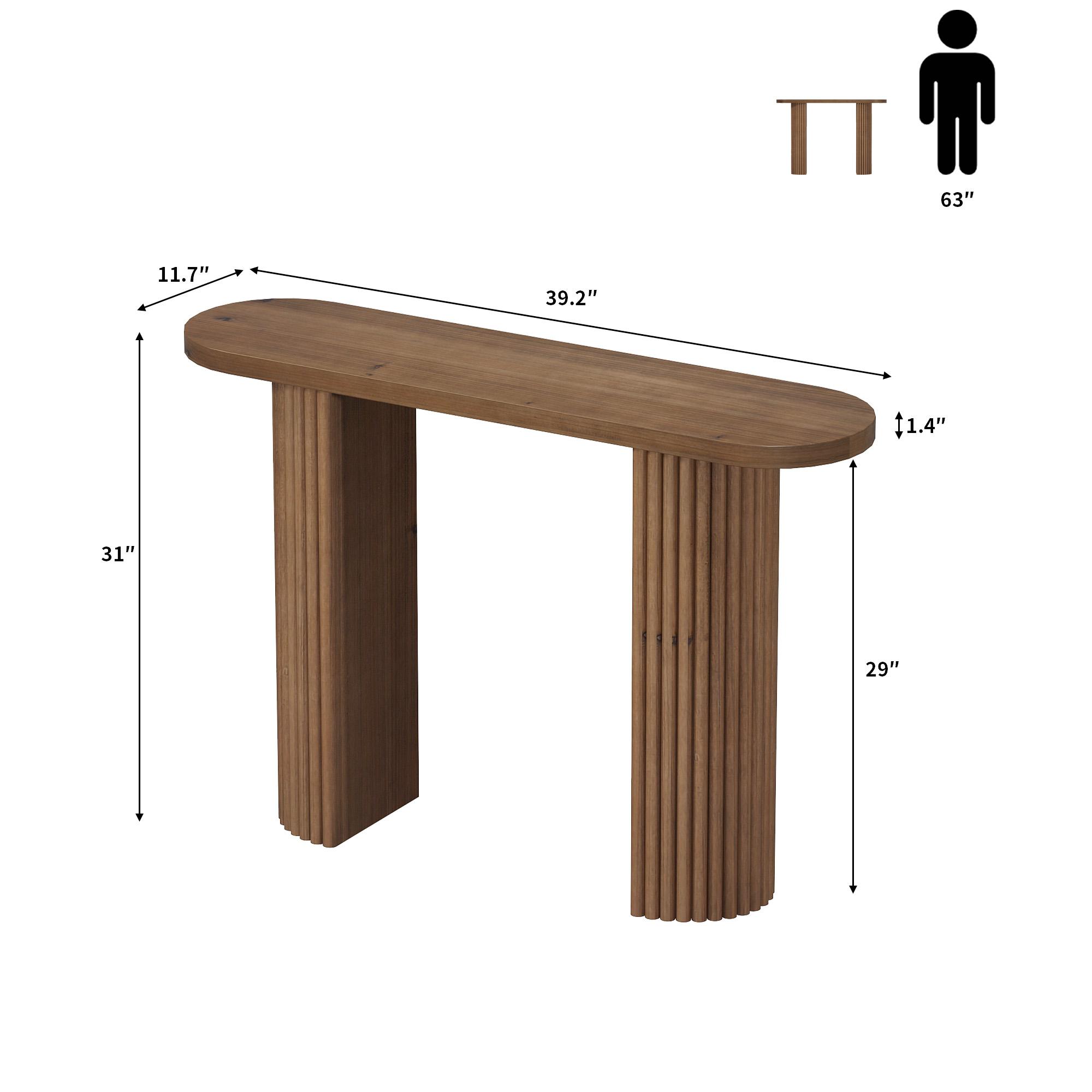 Fluted Solid Wood Console Table Farmhouse Entryway Table with Rounded Corners, Morden Sofa Tables Behind Couch for Foyer, Entrance, Living Room, Hallway