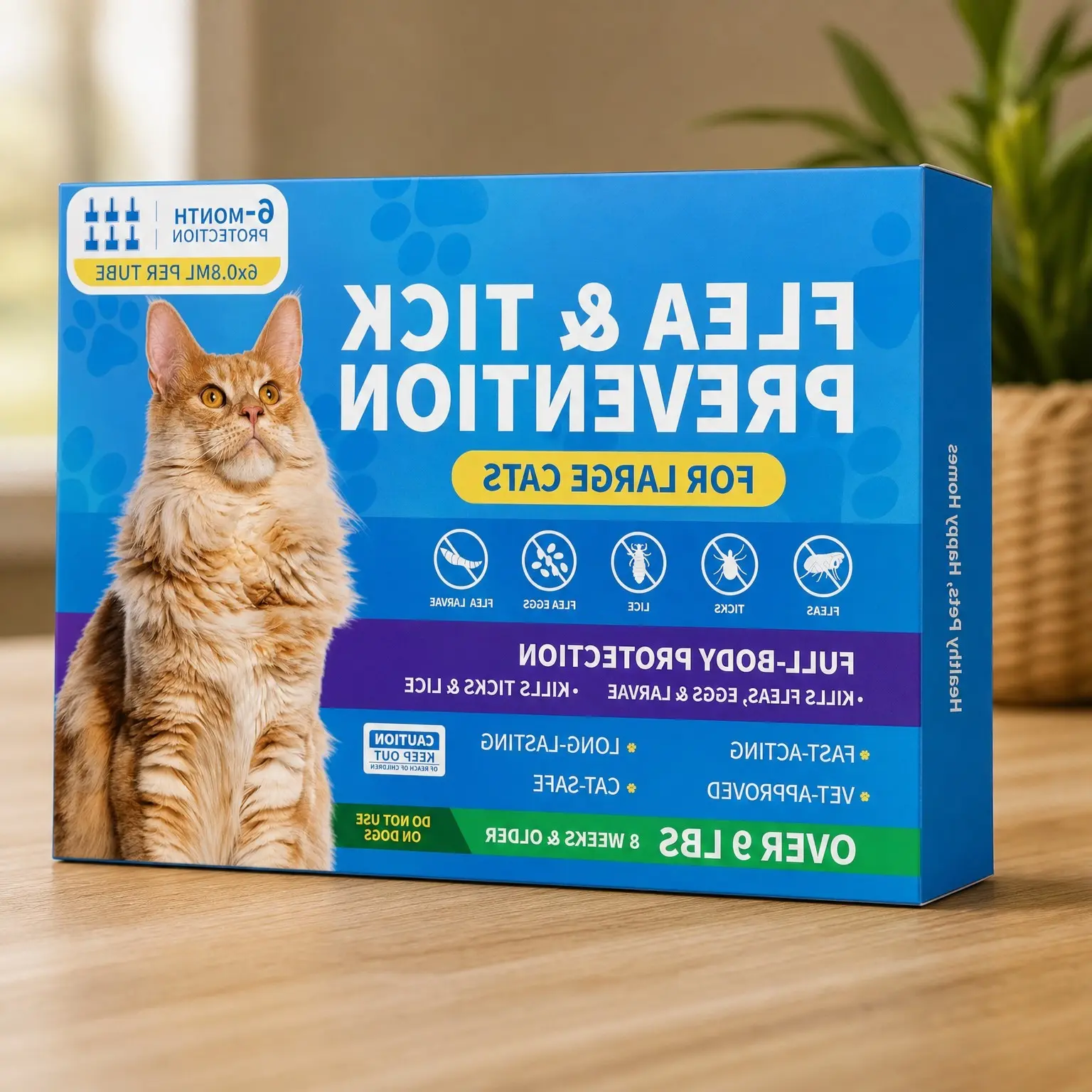 Flea and Tick Prevention for Large Cats Over 9 lbs – Fast-Acting Topical Treatment, Long-Lasting Flea & Tick Control, 6-Dose SupplyGift