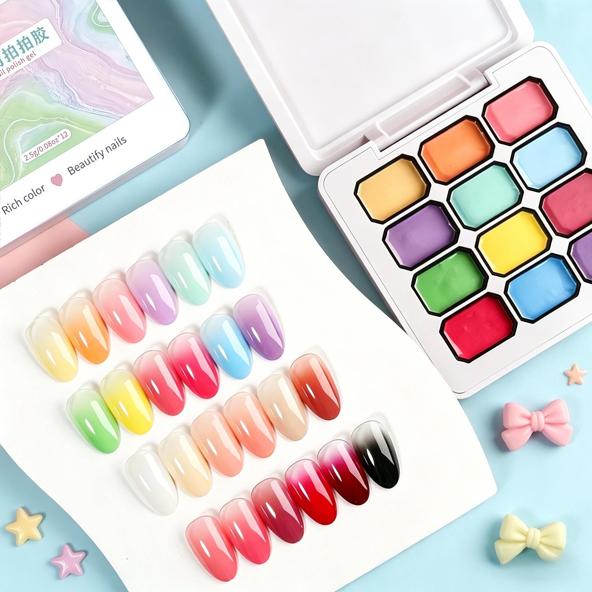 12-Color Y2K Nail Gel Set, Rainbow Colors, Dopamine Macaron, Red Series, High Saturation Shimmer, LED Nails, DIY Nail Design